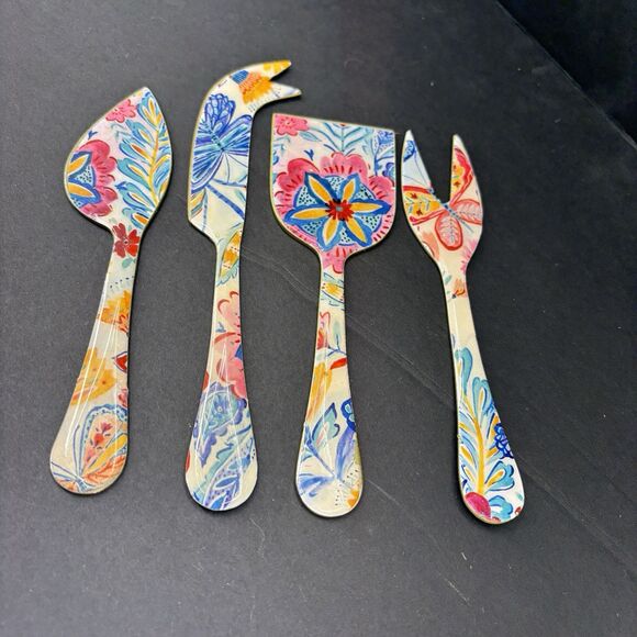 Artistic Accents Handcrafted Appetizer Cheese Serving Set Floral Gold - Picture 2 of 11